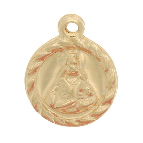 9mm Gold filled Round worked charm - religious pattern x1