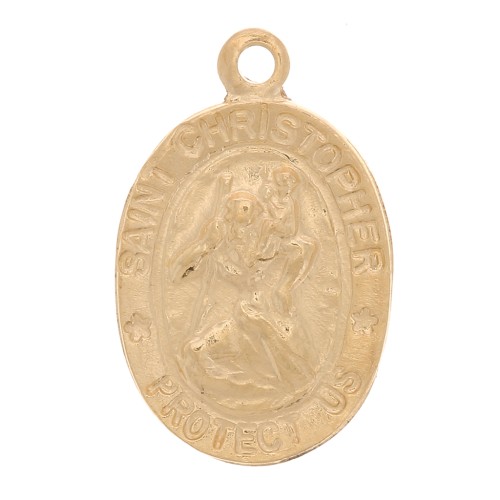14x9mm Gold filled Oval worked charm - Saint Christopher pattern x1
