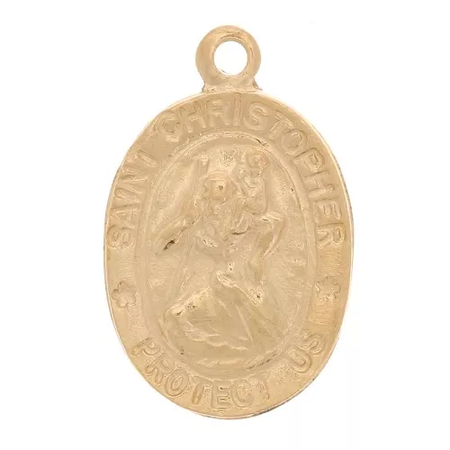 14x9mm Gold filled Oval worked charm - Saint Christopher pattern x1