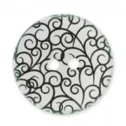 Decorated Button 28mm swirls Black/White x1