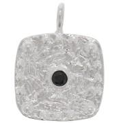 21x16mm Square hammered pendant with zirconium oxide - Fine silver plating - Black x1|raw }}