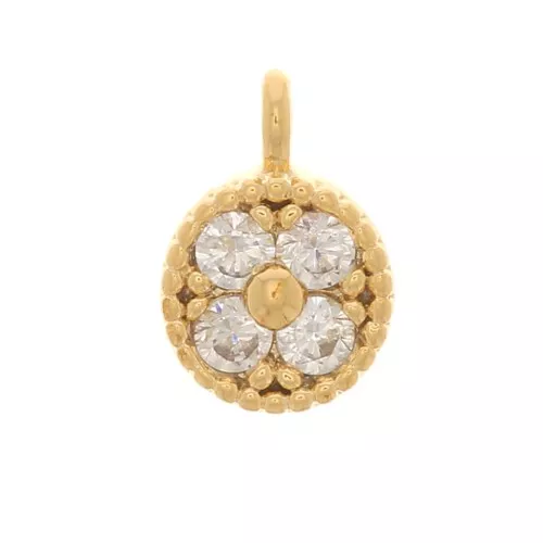 4mm Mini Round Charm with zirconium oxide - Fine Gold plated - Crystal x1