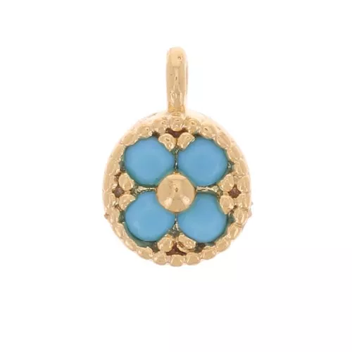 4mm Mini Round Charm with zirconium oxide - Fine Gold plated - Turquoise x1