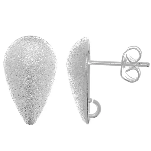 14x8mm Diamond effect drop ear studs - open ring - Fine silver plating x2