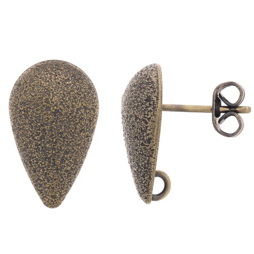 14x8mm Diamond effect drop ear studs - open ring - Bronze Tone x2