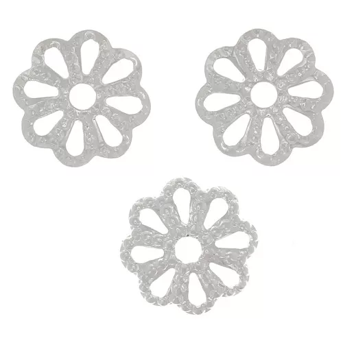 6mm Filigree worked bead caps - Fine silver plating x20