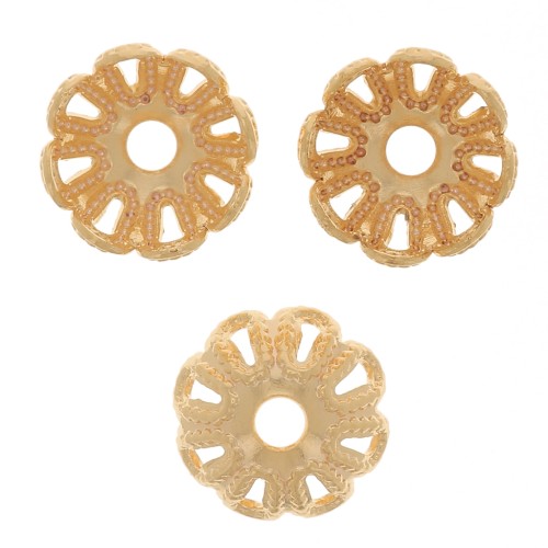 6mm Filigree flower effect bead caps - Fine Gold Plated x20
