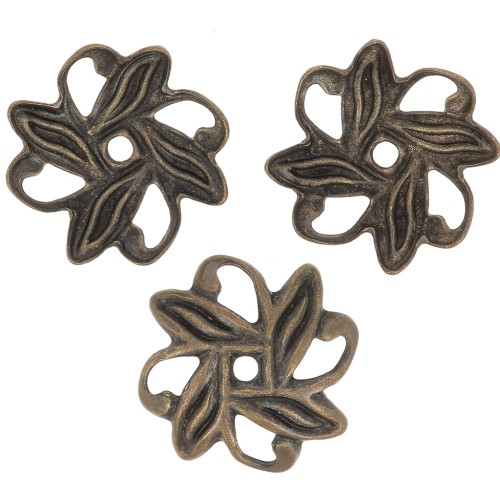 10mm worked Flower bead caps - Bronze Tone x20