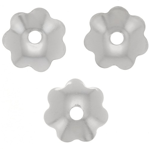 6mm Flower bead caps - Fine silver plating x20