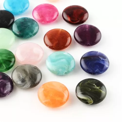 22mm Round flat acrylic beads assortment - Multicolored Marbled x20