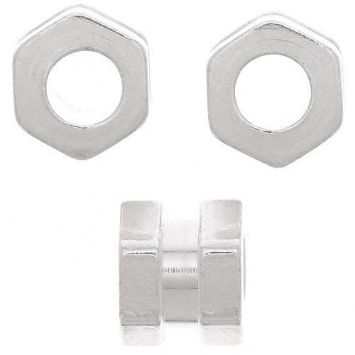 5x6mm 925 Sterling Silver Nut effect bead with large hole x1