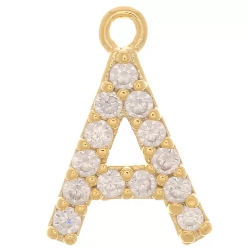 10 mm Alphabet Charm with Zirconium Oxides - A - Fine gold plated x1