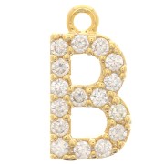 10 mm Alphabet Charm with Zirconium Oxides - B - Fine gold plated x1|raw }}