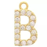 10 mm Alphabet Charm with Zirconium Oxides - B - Fine gold plated x1