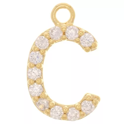 Charm alphabet letter 10 mm Zirconium oxides - C - Fine gold plated Crystal x1