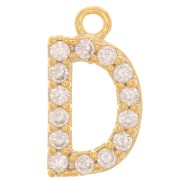 10 mm Alphabet Charm with Zirconium Oxides - D - Fine gold plated x1