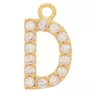 10 mm Alphabet Charm with Zirconium Oxides - D - Fine gold plated x1