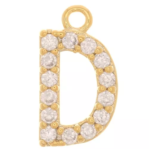 10 mm Alphabet Charm with Zirconium Oxides - D - Fine gold plated x1