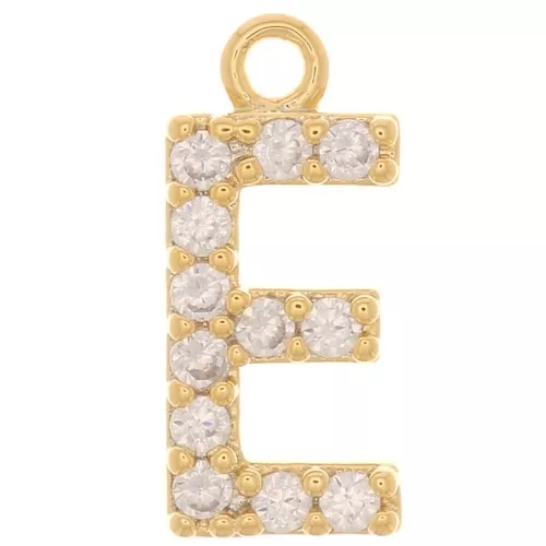 10 mm Alphabet Charm with Zirconium Oxides - E - Fine gold plated x1