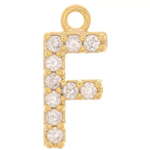 10mm alphabet Charm letter with zirconium oxide  - F - Gold Tone - Crystal x1