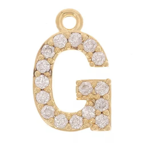 10 mm Alphabet Charm with Zirconium Oxides - G - Fine gold plated x1