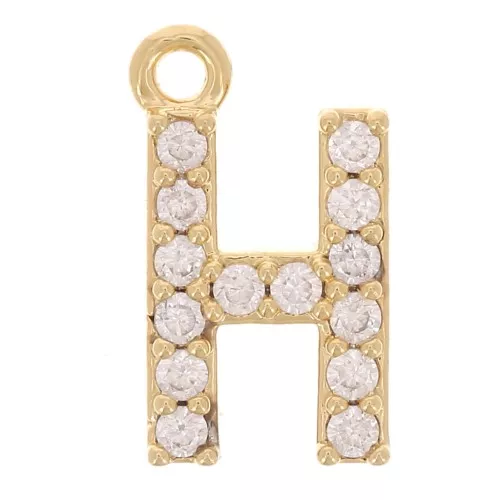 10 mm Alphabet Charm with Zirconium Oxides - H - Fine Gold Gilding x1