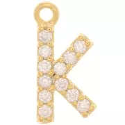 10mm alphabet Charm letter with zirconium oxide  - K - Gold Tone - Crystal x1