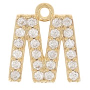 10mm alphabet Charm letter with zirconium oxide  - M - Fine gold plated x1|raw }}