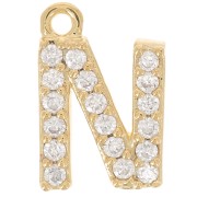10mm alphabet Charm letter with zirconium oxide  - N - Fine gold plated x1|raw }}