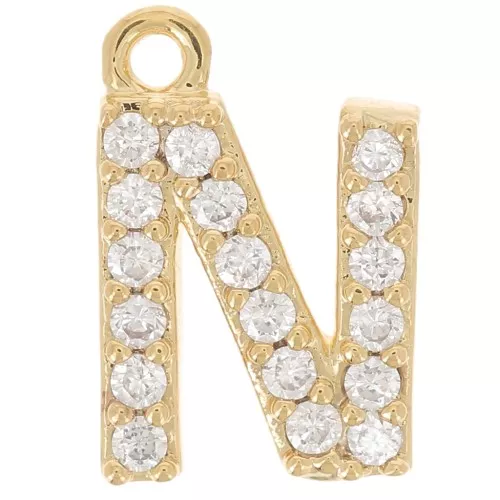 10mm alphabet Charm letter with zirconium oxide - N - Fine gold plated x1