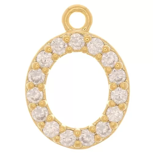 10mm alphabet Charm letter with zirconium oxide - O - Gold Tone - Crystal x1