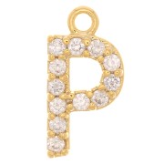 10mm alphabet Charm letter with zirconium oxide  - P - Gold Tone - Crystal x1|raw }}