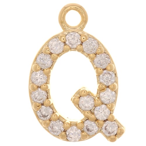 10 mm Alphabet Charm Zirconium Oxides - Q - Fine gold plated Crystal x1