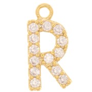 10mm alphabet Charm letter with zirconium oxide  - R - Gold Tone - Crystal x1|raw }}