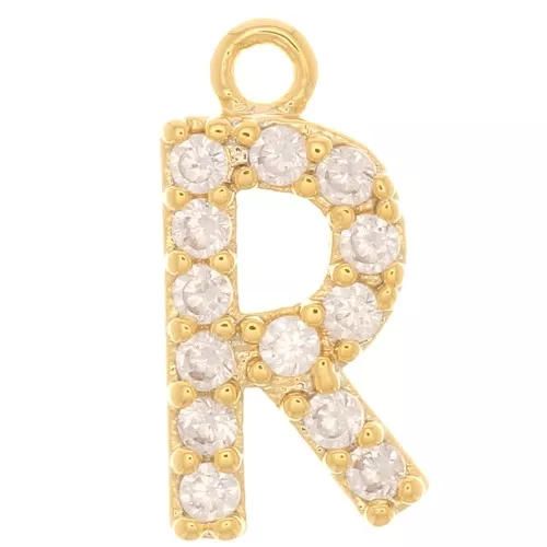 10mm alphabet Charm letter with zirconium oxide - R - Gold Tone - Crystal x1