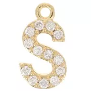 10mm alphabet Charm letter with zirconium oxide - S - Fine gold plated x1