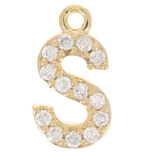10mm alphabet Charm letter with zirconium oxide - S - Fine gold plated x1