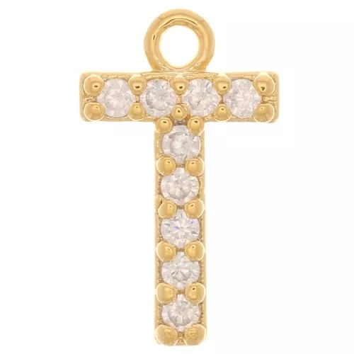 10mm alphabet Charm letter with zirconium oxide - T - Gold Tone - Crystal x1