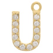 10mm alphabet Charm letter with zirconium oxide  - U - Gold Tone - Crystal x1|raw }}