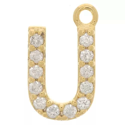 10mm alphabet Charm letter with zirconium oxide - U - Gold Tone - Crystal x1