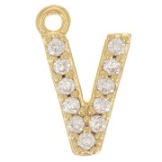10 mm Alphabet Charm with Zirconium Oxides - V - Fine gold plated x1