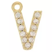 10 mm Alphabet Charm with Zirconium Oxides - V - Fine gold plated x1