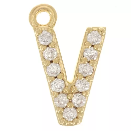 10 mm Alphabet Charm with Zirconium Oxides - V - Fine gold plated x1