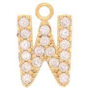 10mm alphabet Charm letter with zirconium oxide  - W - Gold Tone - Crystal x1
