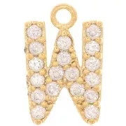 10mm alphabet Charm letter with zirconium oxide  - W - Gold Tone - Crystal x1