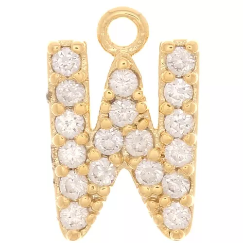 10mm alphabet Charm letter with zirconium oxide - W - Gold Tone - Crystal x1