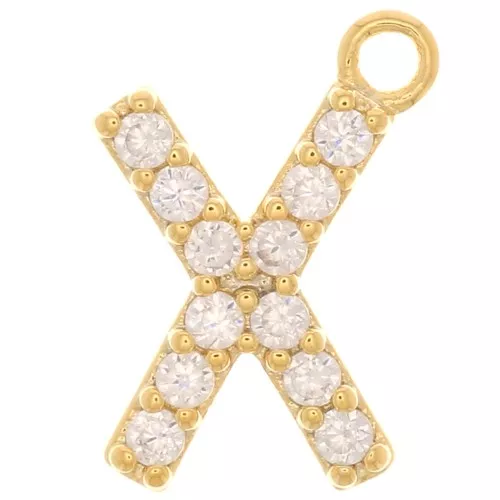10mm alphabet Charm letter with zirconium oxide - X - Gold Tone - Crystal x1