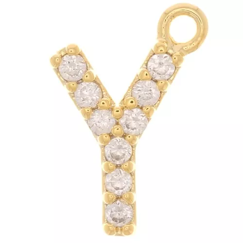 10mm alphabet Charm letter with zirconium oxide - Y - Gold Tone - Crystal x1