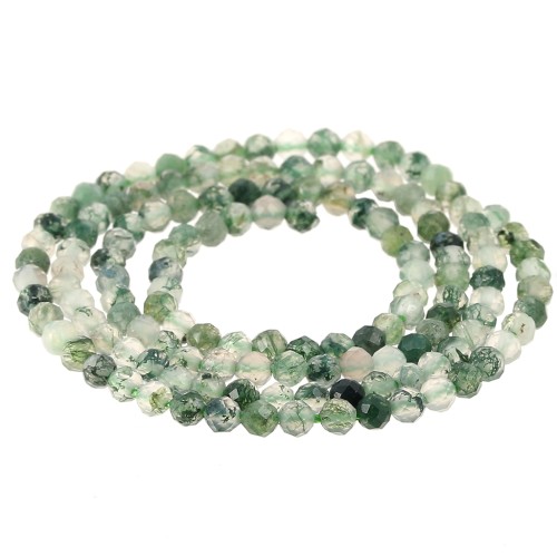 3 mm Round Faceted Gemstone Beads - Moss Agate x39 cm