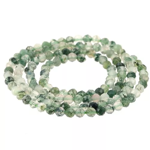 3 mm Round Faceted Gemstone Beads - Moss Agate x39 cm